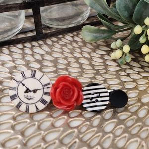 Clock & Red Rose hairclip